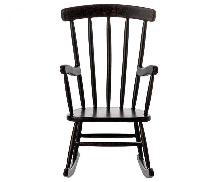 Maileg Anthracite Mouse Rocking Chair - Miniature Wooden Rocking Chair for Dolls & Stuffed Animals - Perfect for Kids' Playroom, Nursery Decor & Collectible Displays