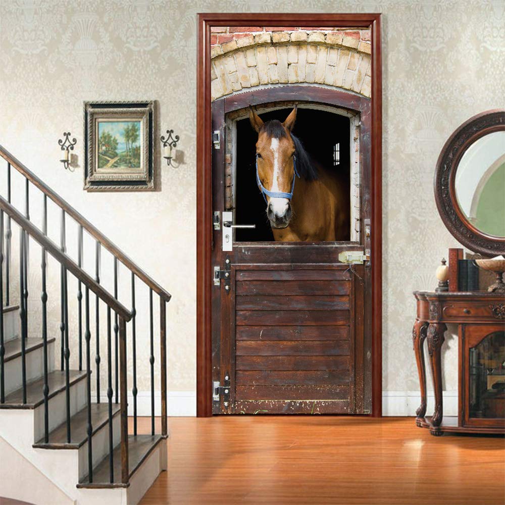 3D Peel and Stick Horse Wall Decals - Removable PVC Waterproof Door Stickers (35.4
