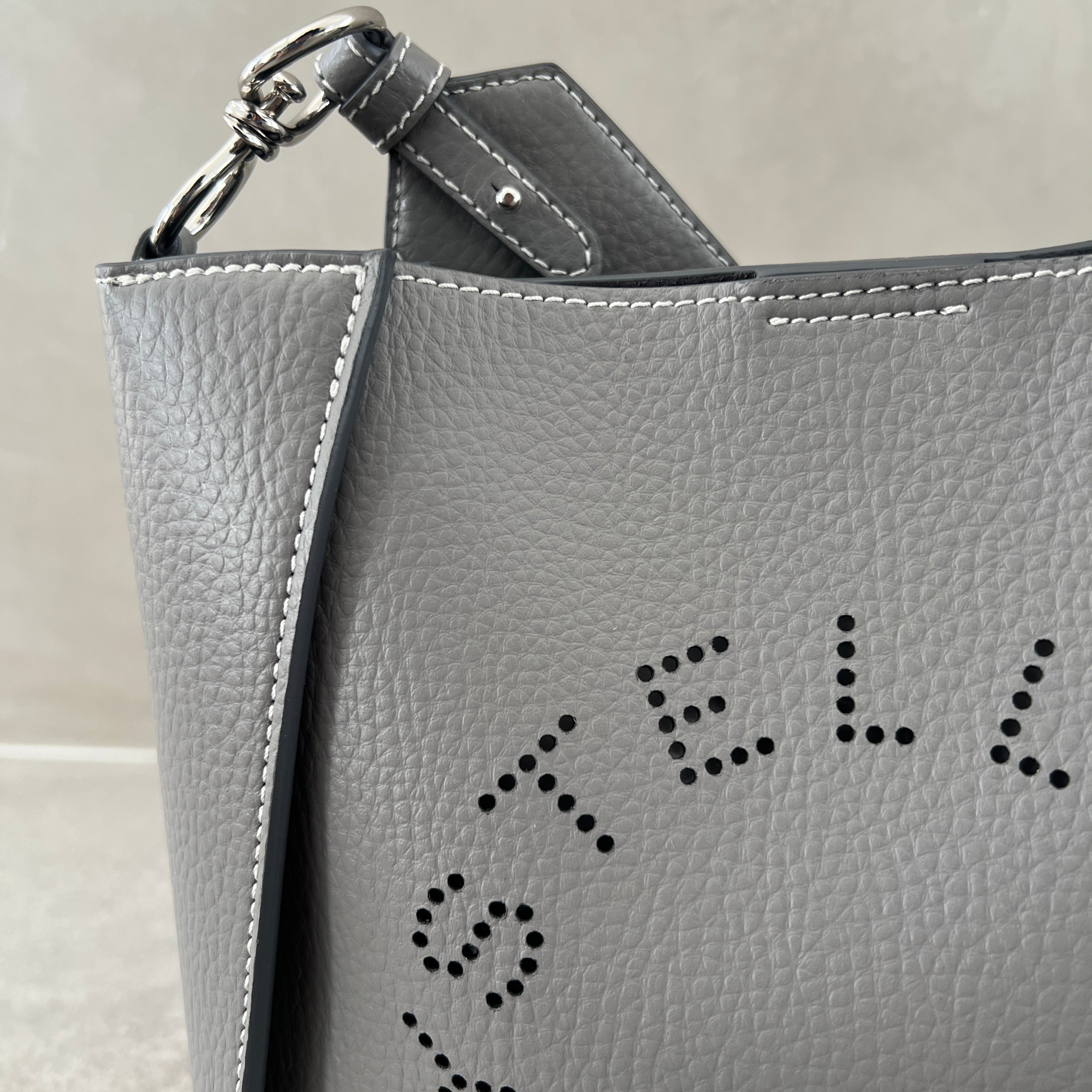 Stella Logo Mini Crossbody Hobo Bag - Grain Perforated Leather in Smoke Color | Perfect for Everyday Use, Travel & Casual Outings