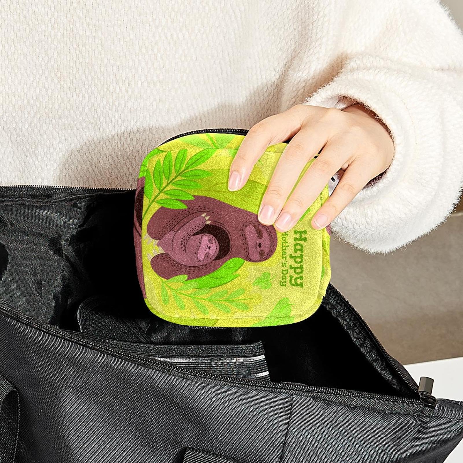 Menstrual Cup Organizer & Sanitary Pad Pouch - Waterproof Travel Storage Bag for Women & Girls - Perfect for Period Essentials, Tampons, and Hygiene Products - Cute Sloth & Baby Design - Ideal for Travel, Gym, Work, and School