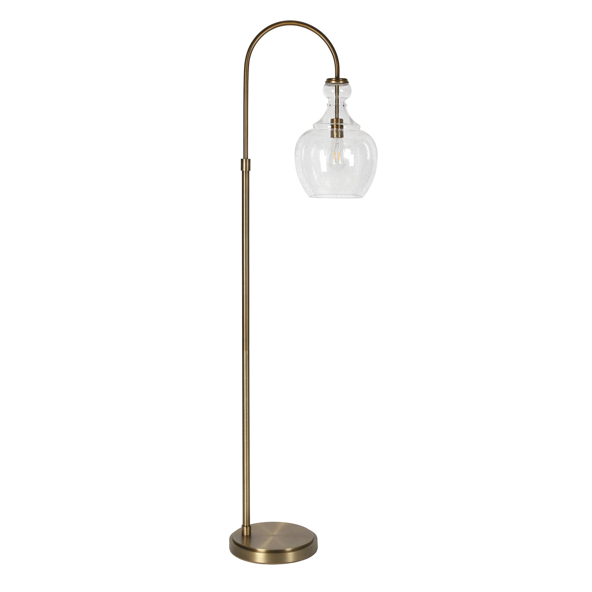 Henn&Hart Arc Floor Lamp with Glass Shade - Brass/Seeded Finish Modern Lighting for Home Office, Bedroom & Living Room | Adjustable Reading Light & Ambient Illumination for Cozy Spaces