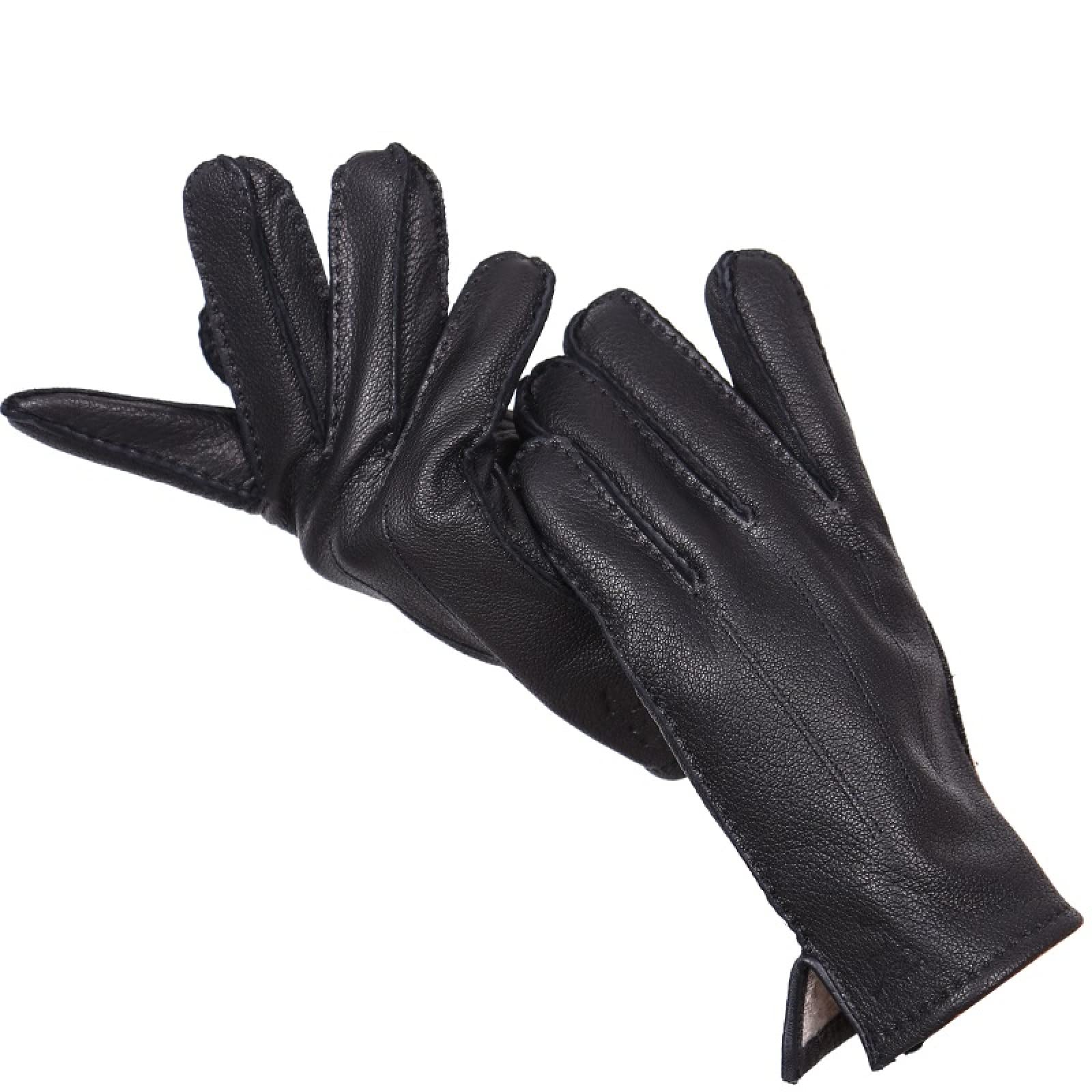 Premium Black Sheepskin Leather Gloves for Men - Winter Warm Fashion Gloves for Driving, Outdoor Activities & Cold Weather Protection