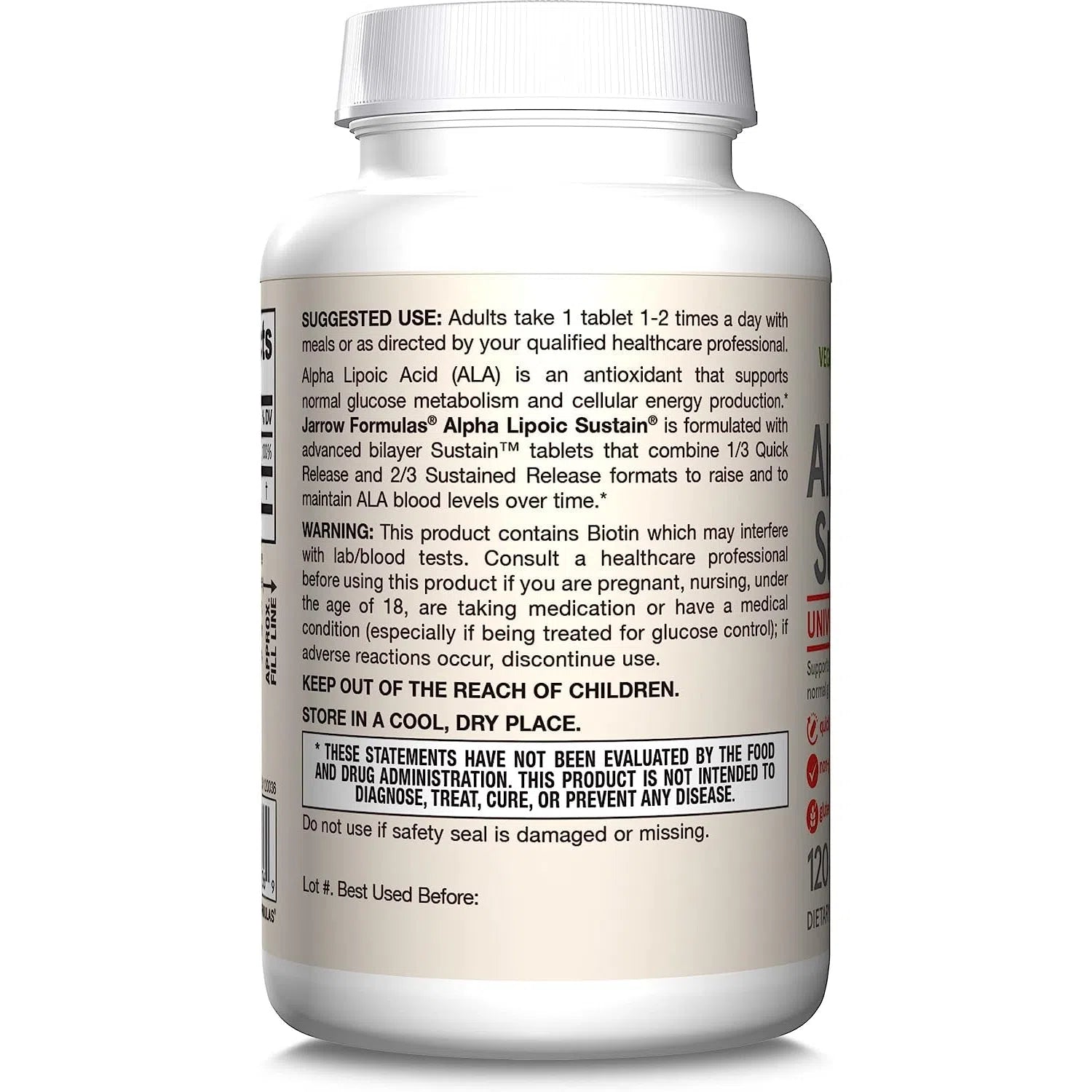 Jarrow Formulas Alpha Lipoic Acid Sustain 600mg - Antioxidant Supplement for Blood Sugar Support & Nerve Health - 60 Vegan Capsules - Perfect for Daily Wellness & Energy Boost