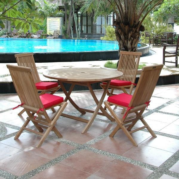 Teak Classic Bahama 5-Piece Folding Dining Set - Outdoor Patio Furniture for Garden, Poolside & Backyard Entertaining
