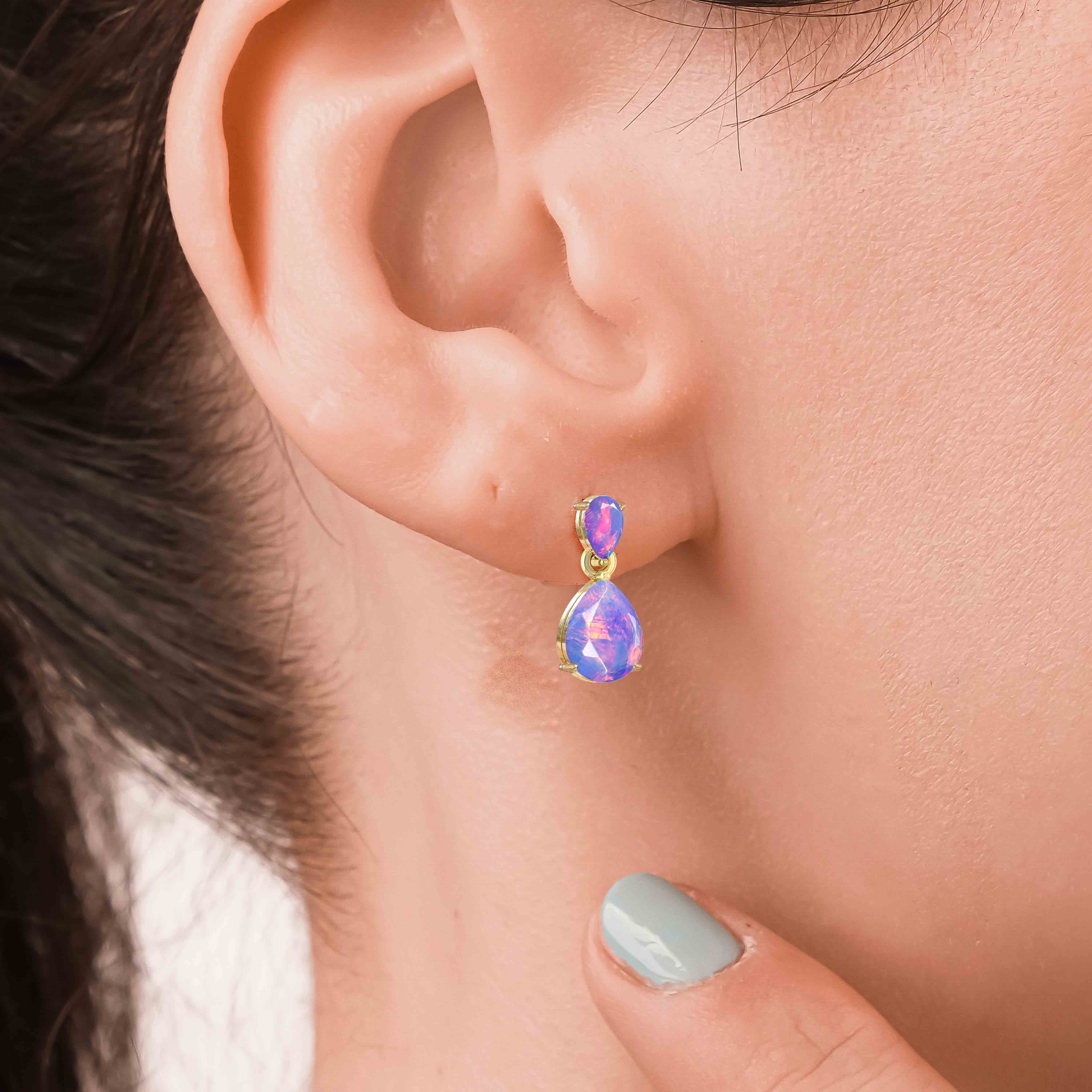 Lavender Opal Pear Drop Stud Earrings for Women - Dainty Purple Gemstone Jewelry Gift for Her - Perfect for Weddings, Parties & Everyday Wear
