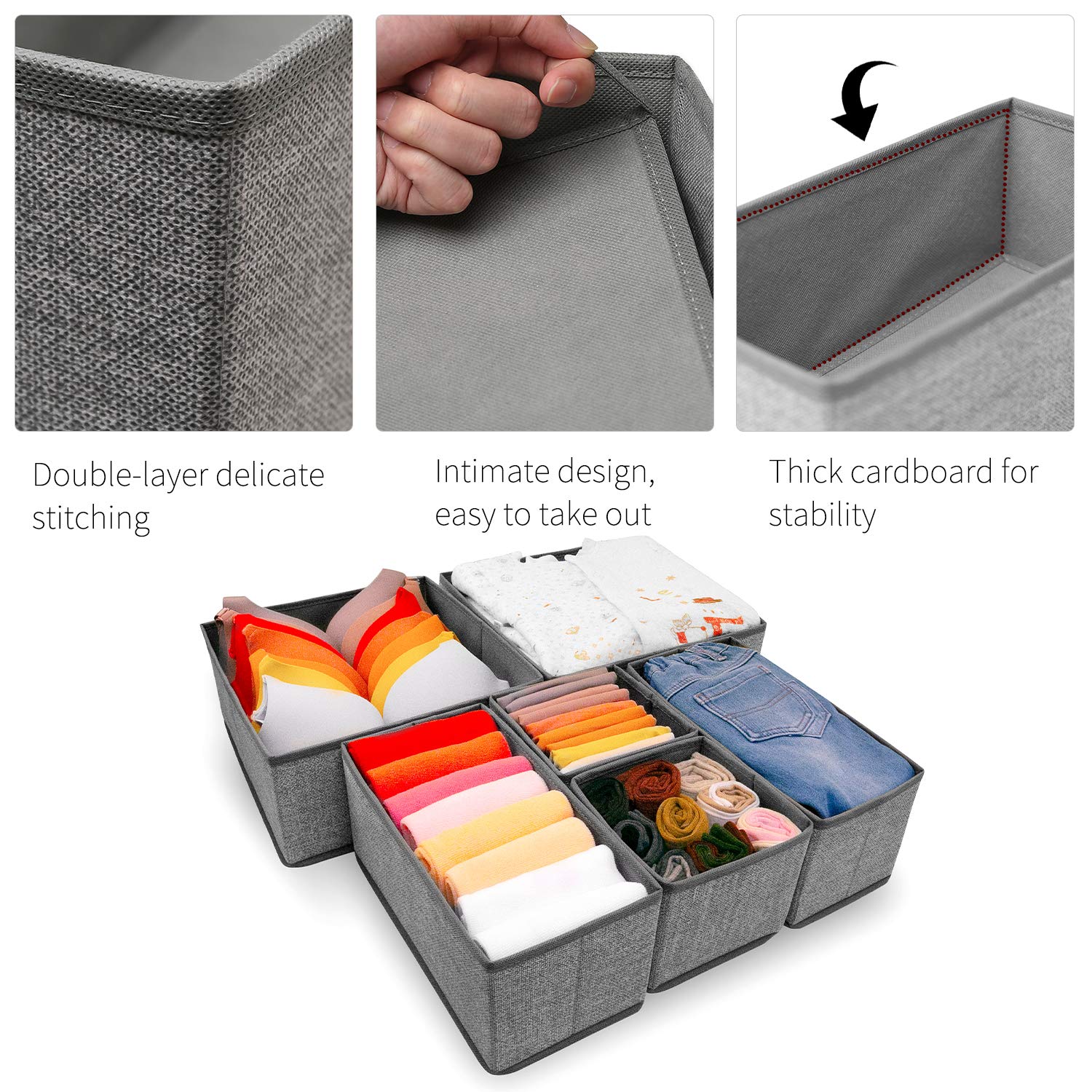 8-Pack 11-Inch Fabric Storage Cubes & 6-Pack Drawer Organizers for Bras, Socks & Underwear - Closet & Dresser Organization Solutions for Bedroom, Dorm, and Office Storage Needs