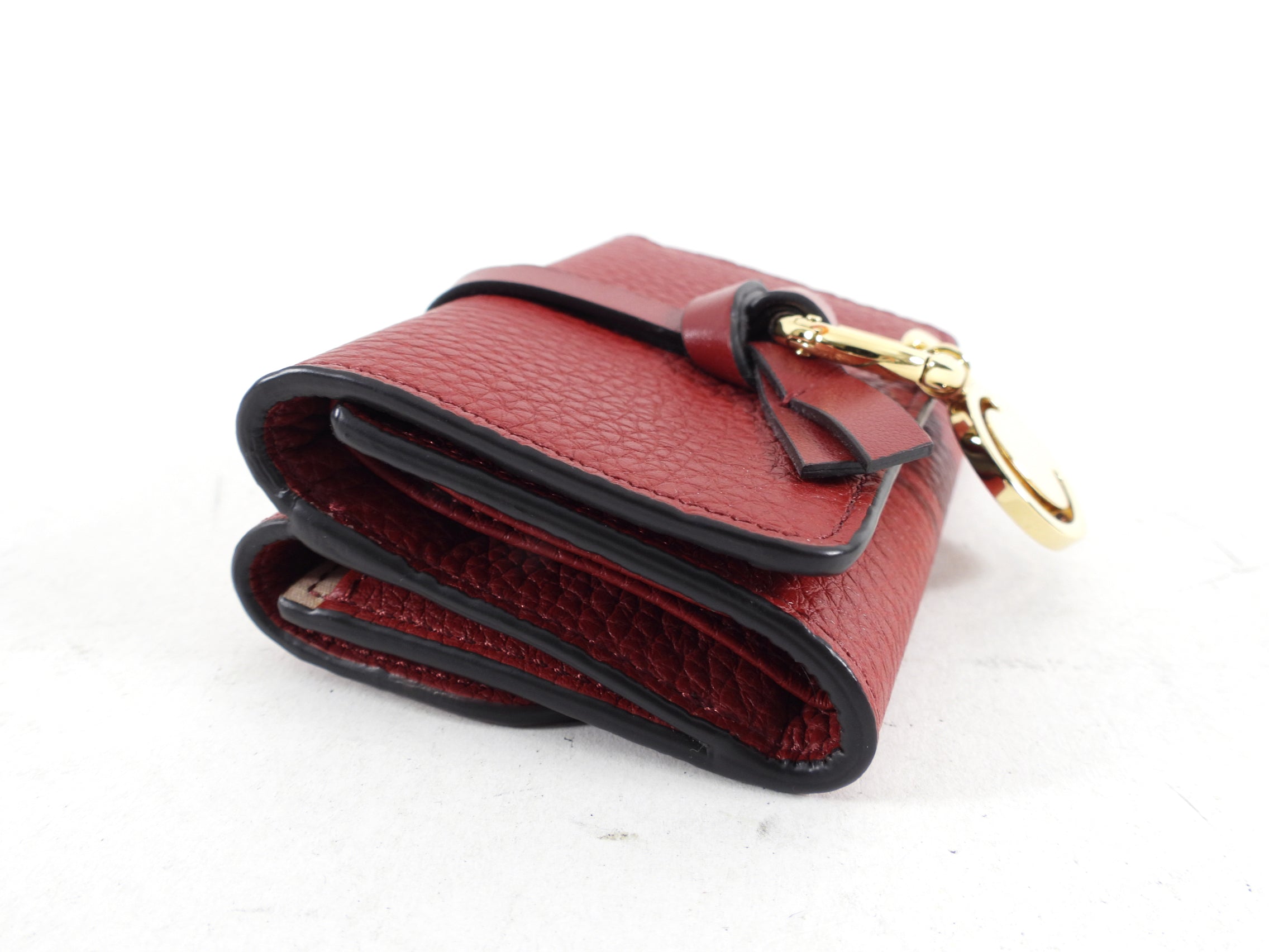 Chloe Red Leather Small Alphabet Trifold Wallet for Women - Compact RFID Blocking Credit Card Holder - Perfect for Everyday Use, Travel & Gift Giving