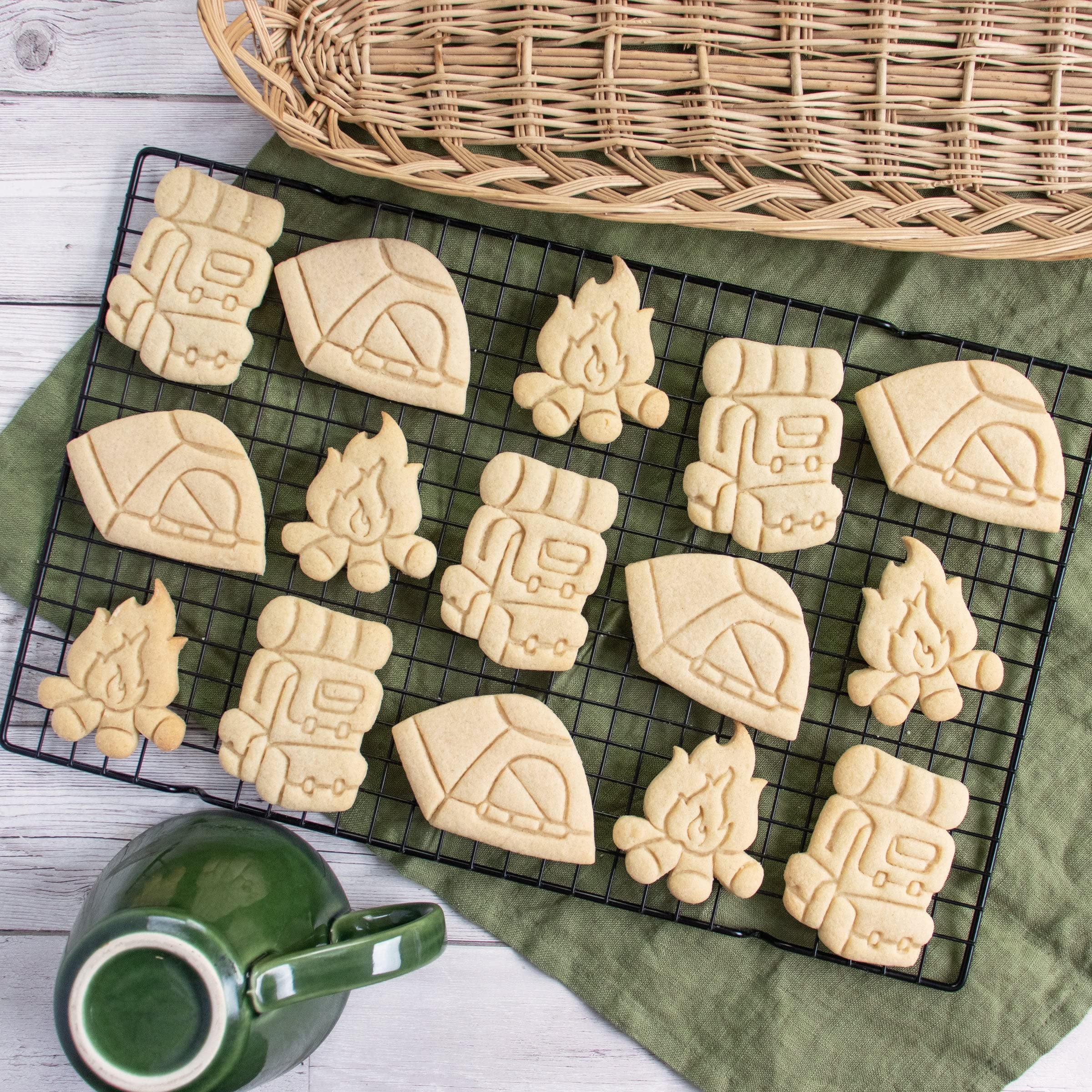 3-Piece Camping Cookie Cutter Set - Backpack, Tent & Bonfire Designs for Outdoor-Themed Baking | Perfect for Camping Parties, Kids Activities & Holiday Cookies