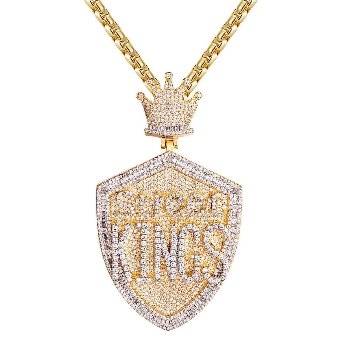 Sterling Silver Street Kings Crown Pendant with Icy Yellow Gold Tone - Perfect for Men's Hip Hop Jewelry & Urban Fashion Accessories