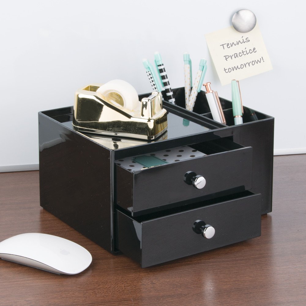 iDesign Black 2-Drawer Desk Organizer for Staplers, Scissors, Pens & Office Supplies | Perfect for Home Office, School & Workspace Organization