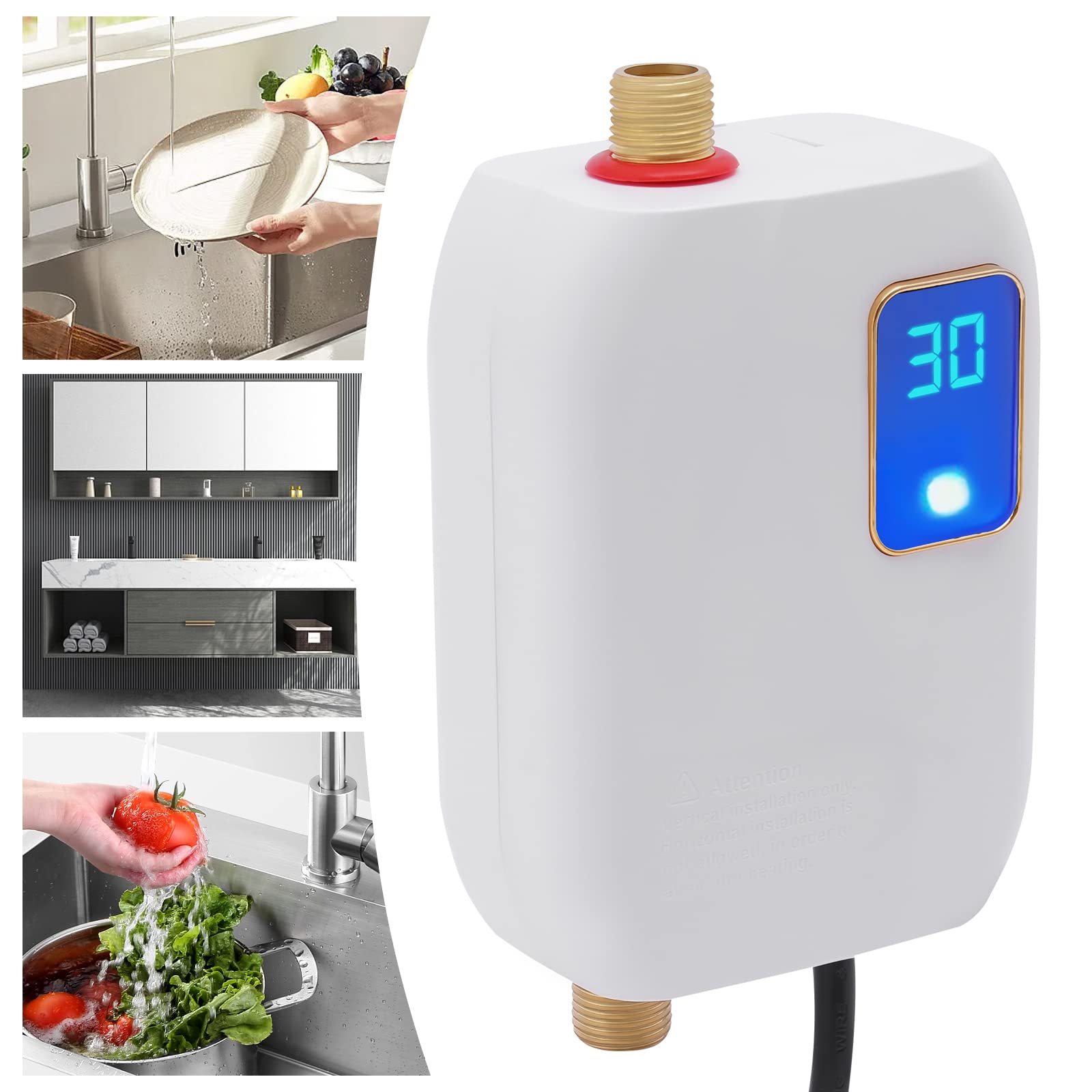 110V Instant Electric Tankless Water Heater - Under Sink Small Hot Water Heater with LCD Digital Display for Kitchen Faucet | Perfect for Coffee Brewing, Baby Bottle Warming & Handwashing (White)