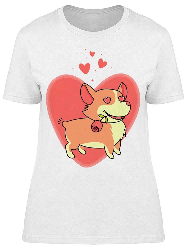 Cute Corgi with Rose Print T-Shirt for Women - Casual Summer Graphic Tee for Dog Lovers