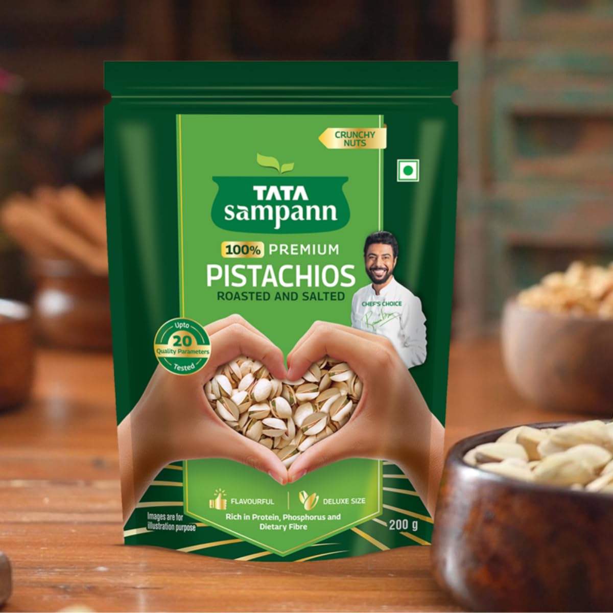 Premium Roasted & Salted Pistachios - Tata Sampann Shelled Pista Nuts (200g) | High in Protein, Fiber & Phosphorus | Crunchy Healthy Snack for Weight Loss, Keto Diet & Office Snacking