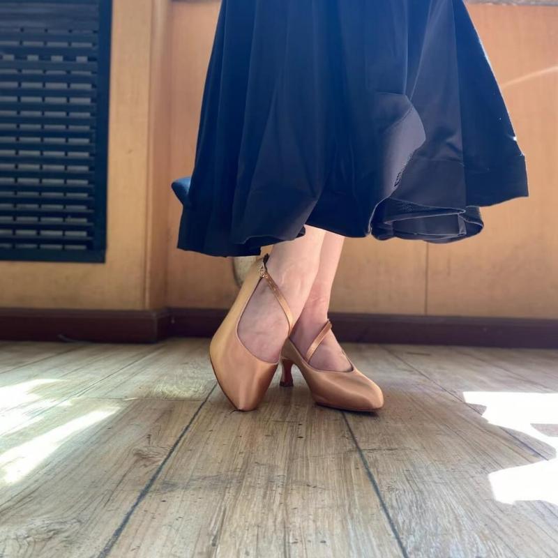 Elegant Flesh Satin Pointed Toe Ballroom Dance Shoes for Women - Professional Latin Tango Performance & Competition - Perfect for Weddings, Parties & Dance Classes