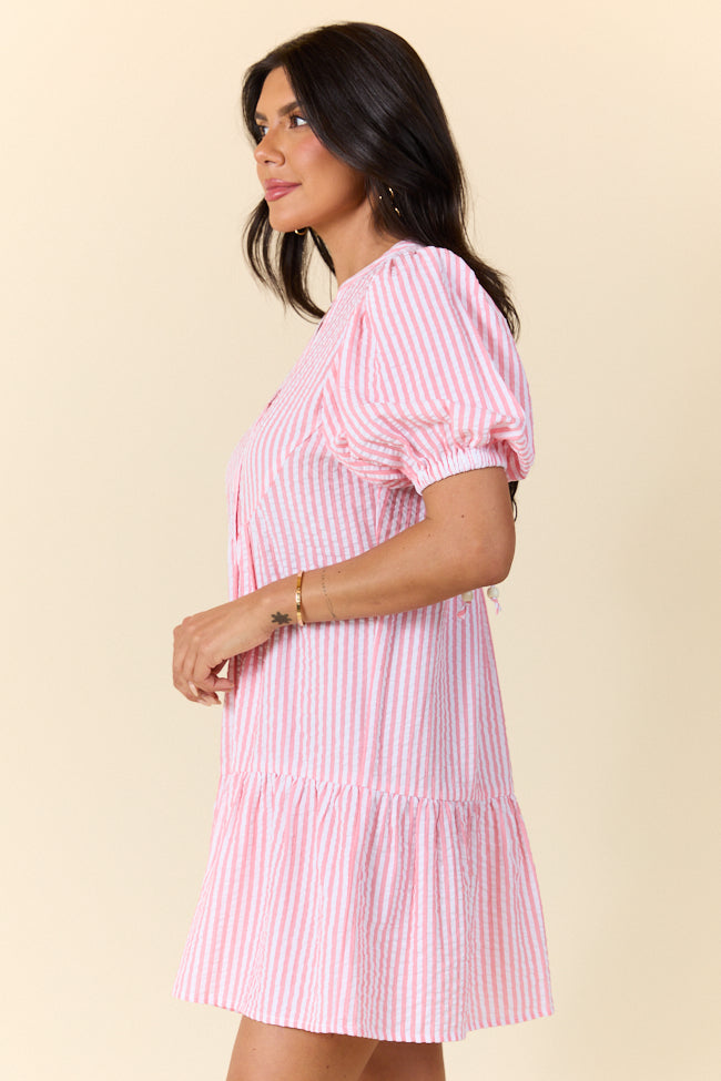 Faith In You Coral Striped Collar Mini Dress for Women - Summer Beach Party, Date Night & Vacation Outfit