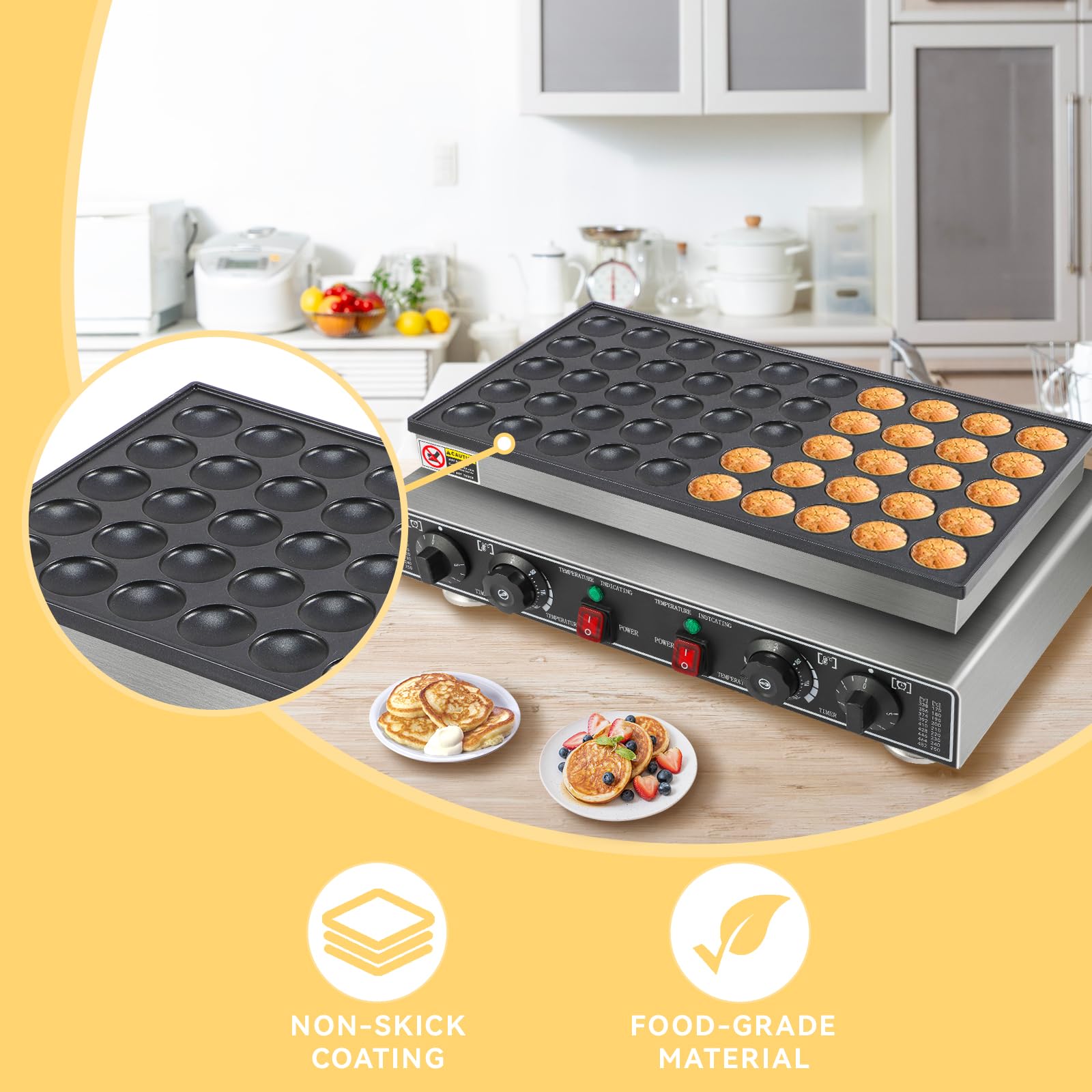 50 PCS Mini Pancake Maker Machine - 110V Electric Dutch Pancake Maker, 1800W Commercial Nonstick Waffle Iron for Home & Restaurant Use - Perfect for Breakfast, Brunch, and Catering Events