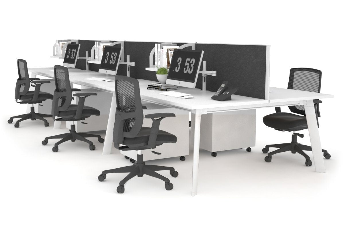 6-Person Workstation with White Frame - 1400L x 800W Office Desk with Cable Management | Perfect for Team Collaboration & Open Office Spaces