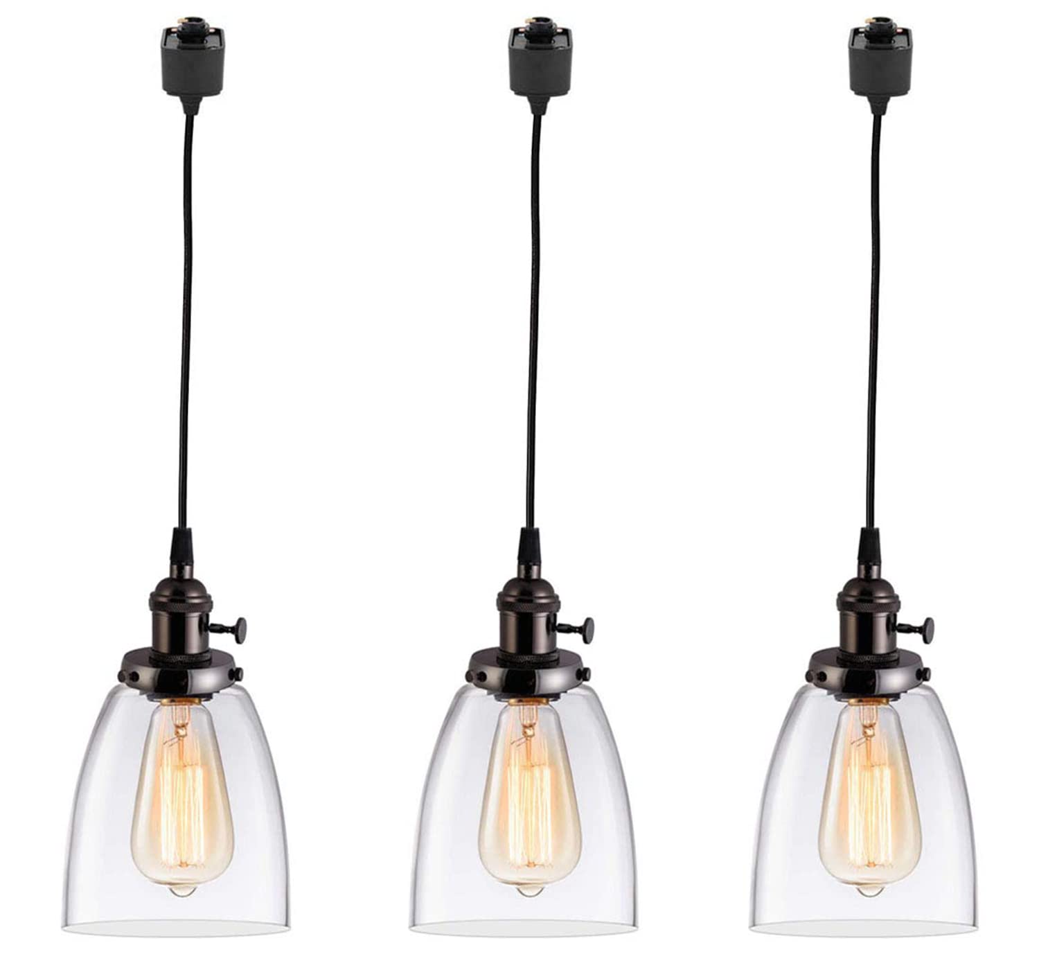 Kiven 3-Lights H-Shaped Track Pendant Lighting Fixture - Black Modern Kitchen Island Chandelier with Clear Glass Shades, Triple Head Hanging Ceiling Light (Bulbs Not Included) | Perfect for Dining Rooms, Kitchen Islands, and Contemporary Home Decor