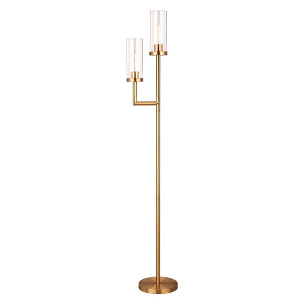 Henn&Hart 11 Inch Brass Floor Lamp with Glass Shade - Modern Lighting for Living Room, Bedroom, or Office Decor