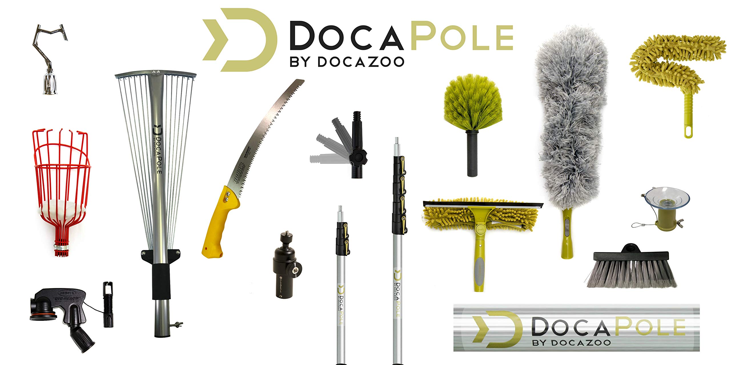 DOCA 5-12 Ft Adjustable Extension Pole for Tree Trimming, Fruit Picking, Roof Rake & Pole Saw - Multi-Purpose Gardening Tool for Outdoor Yard Work, Snow Removal & Leaf Cleanup