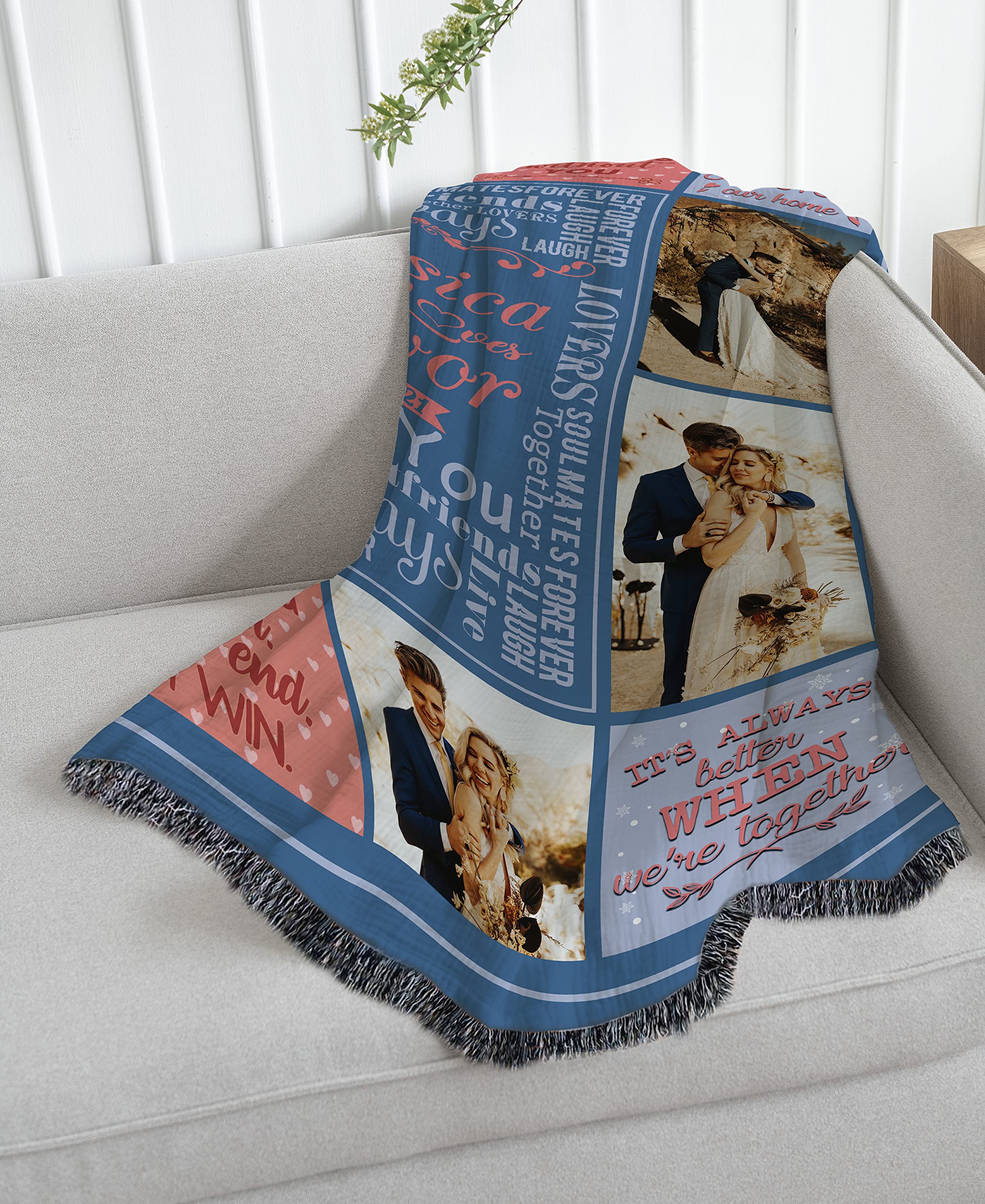 Personalized Photo Blanket for Husband - Custom Woven Throw with Love Quotes, 50x60 Inches - Romantic Anniversary, Birthday, Christmas, Wedding, Valentine's Day Gift for Him - Perfect for Cuddling on Couches, Beds, and Special Occasions