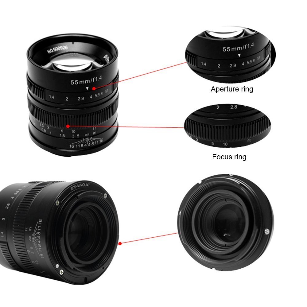 7artisans 55mm F1.4 APS-C Manual Focus Prime Lens for Canon EOS-M Mount (M1 M2 M3 M5 M6) - Perfect for Portrait, Street & Low Light Photography