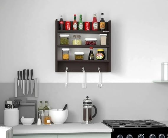 Wooden Kitchen Rack - Wall Mounted Storage Shelf Organizer for Spices, Utensils & Cookware | Rustic Home Decor for Pantry, Countertop & Small Space Organization