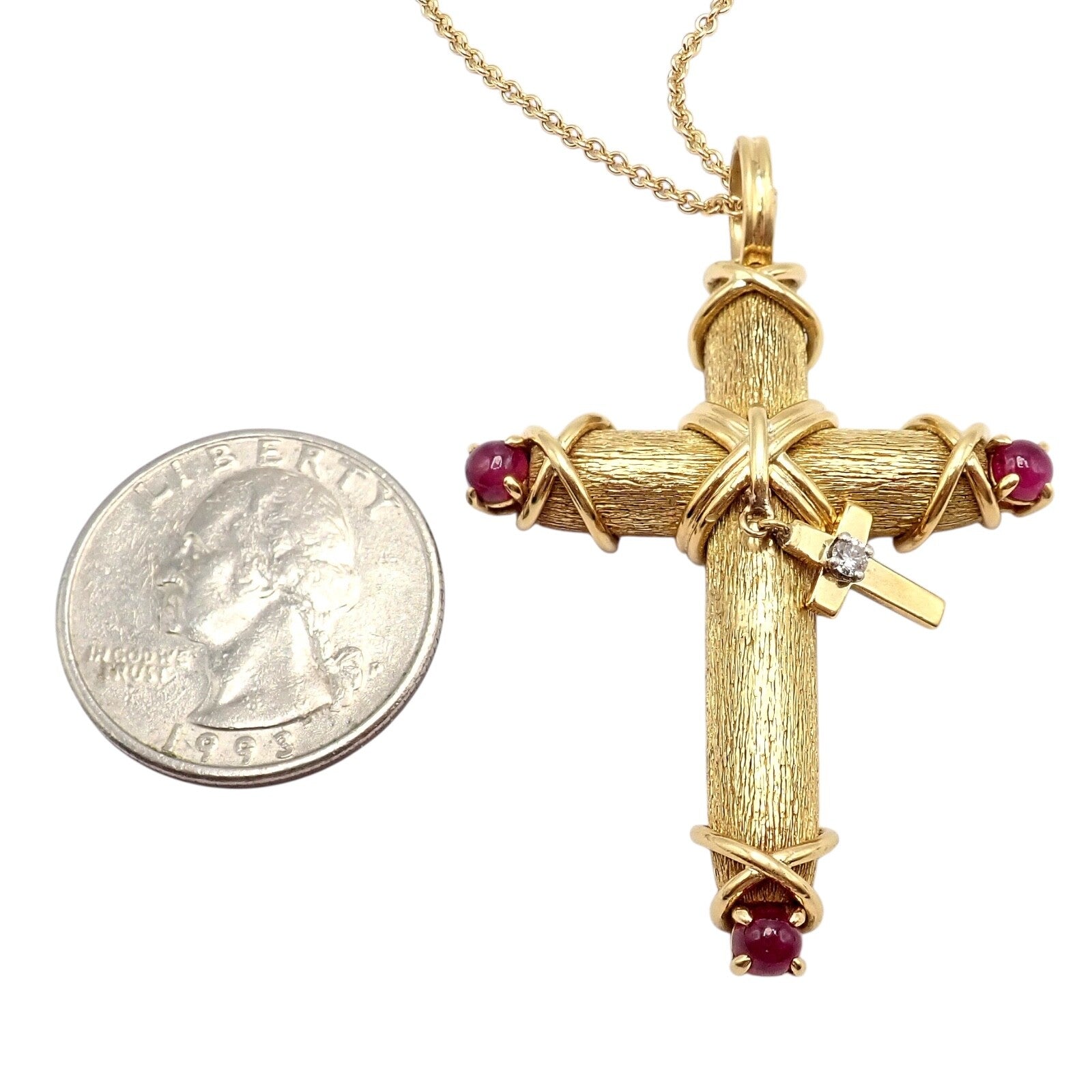 Tiffany & Co Schlumberger 18k Yellow Gold Ruby Diamond Cross 24