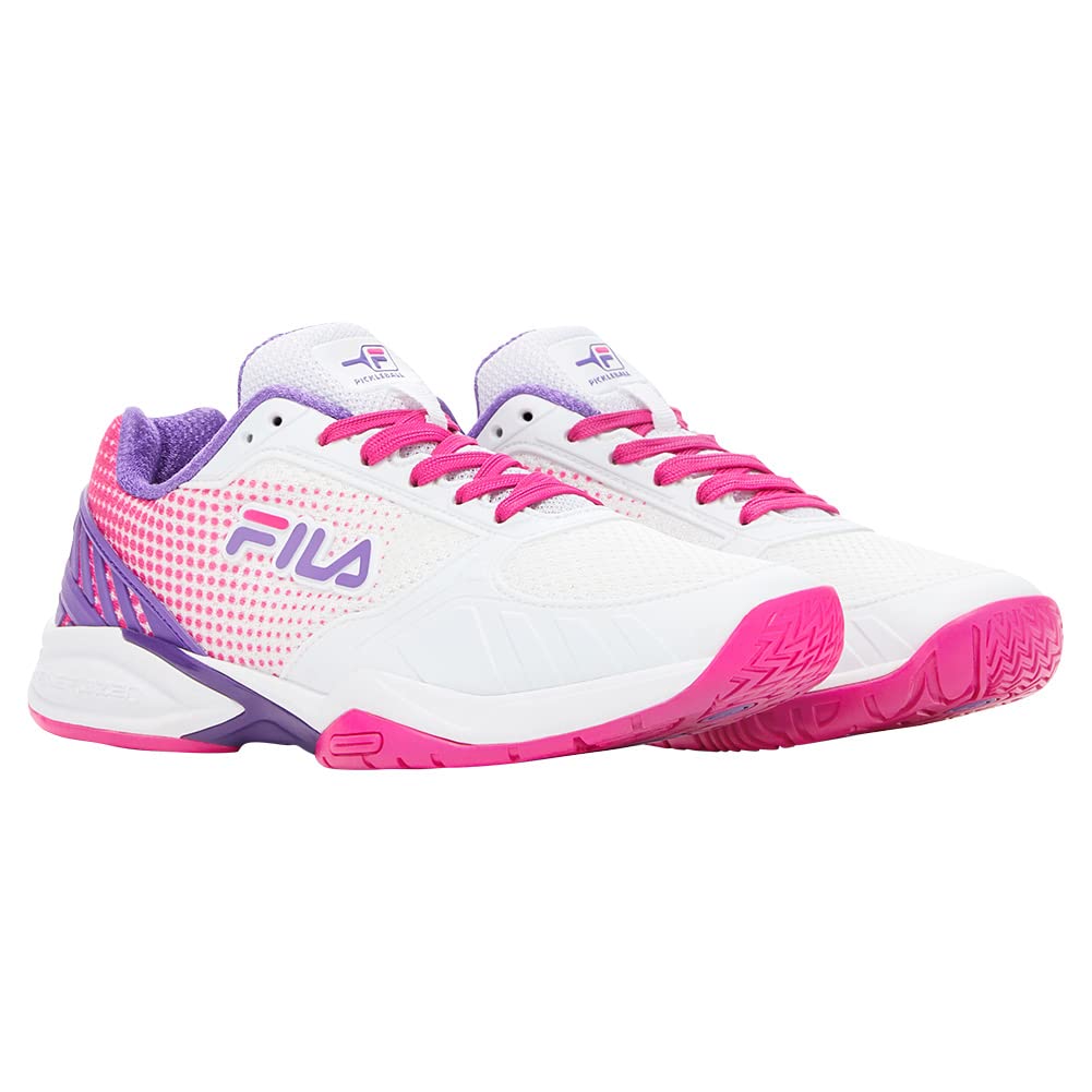 Fila Women's Volley Zone Pickleball Shoes - Lightweight & Breathable Court Sneakers for Women, White/Pink Glo/Electric Purple, US Size 8 | Perfect for Pickleball, Tennis & Casual Wear