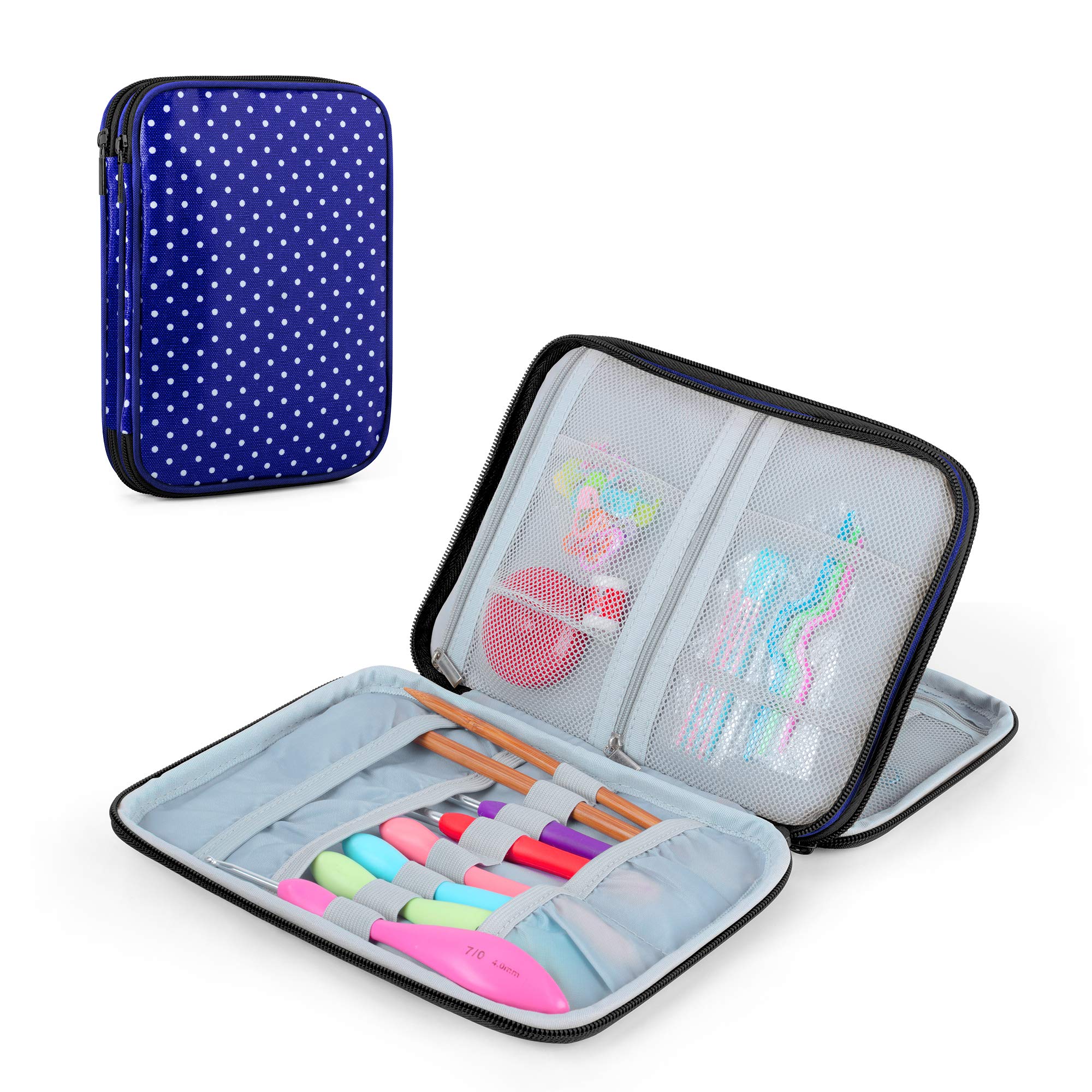 Teamoy Crochet Hook Case - Travel Storage Bag for Swing & Lighted Crochet Hooks, Needles (Up to 8 Inches) & Accessories - Purple Dots Design - Perfect for Knitting Projects, Craft Organization & On-the-Go Crocheting