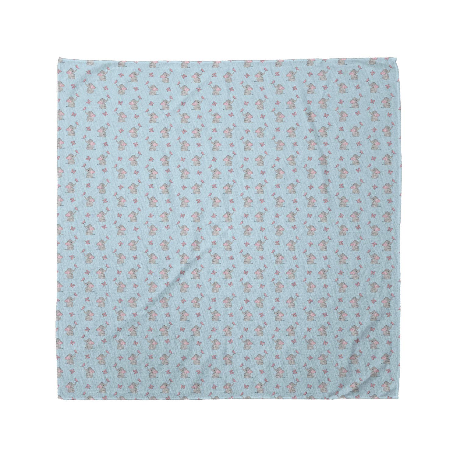 Ambesonne Cartoon Unisex Bandana - Elephants & Butterflies Design in Pale Blue Pearl & Pink | Soft Cotton Headscarf for Men & Women | Perfect for Outdoor Activities, Music Festivals & Casual Wear