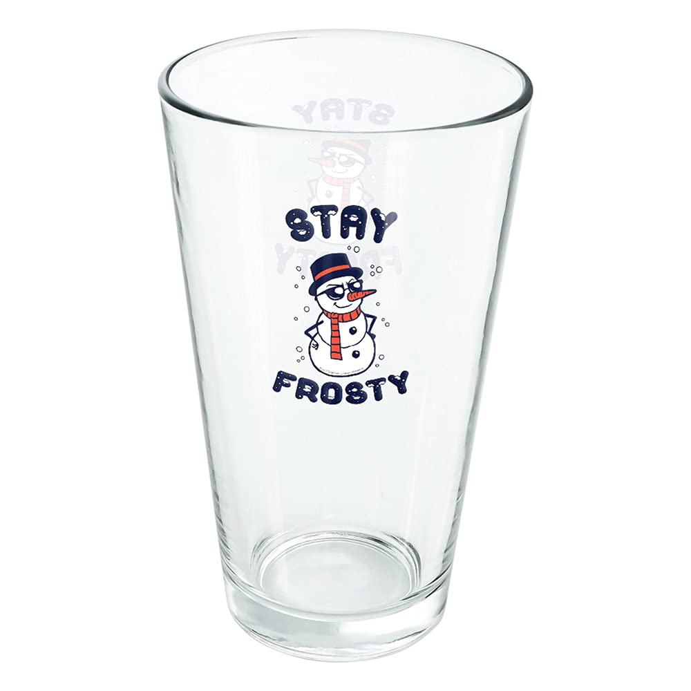 LOGOVISION Stay Frosty Chill Snowman 16oz Pint Glass - Funny Humor Printed Tempered Glass - Perfect Fan Gift for Beer, Soda & Cold Drinks - Great for Parties, Holidays & Home Bar Decor