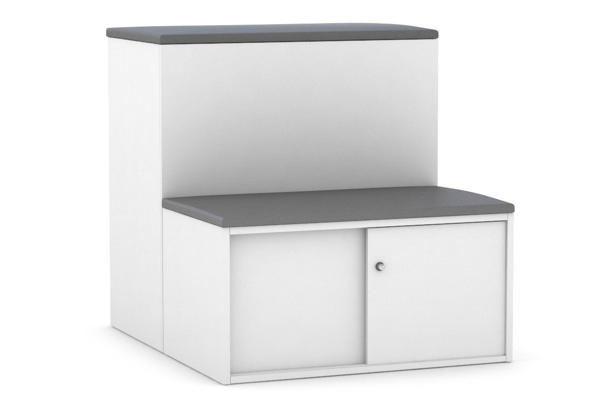 Med Sliding 2 Door Credenza with Low Sliding Doors & Seat Cushion - Silver Handle | Uniform Activity Module for Medical Offices & Healthcare Facilities