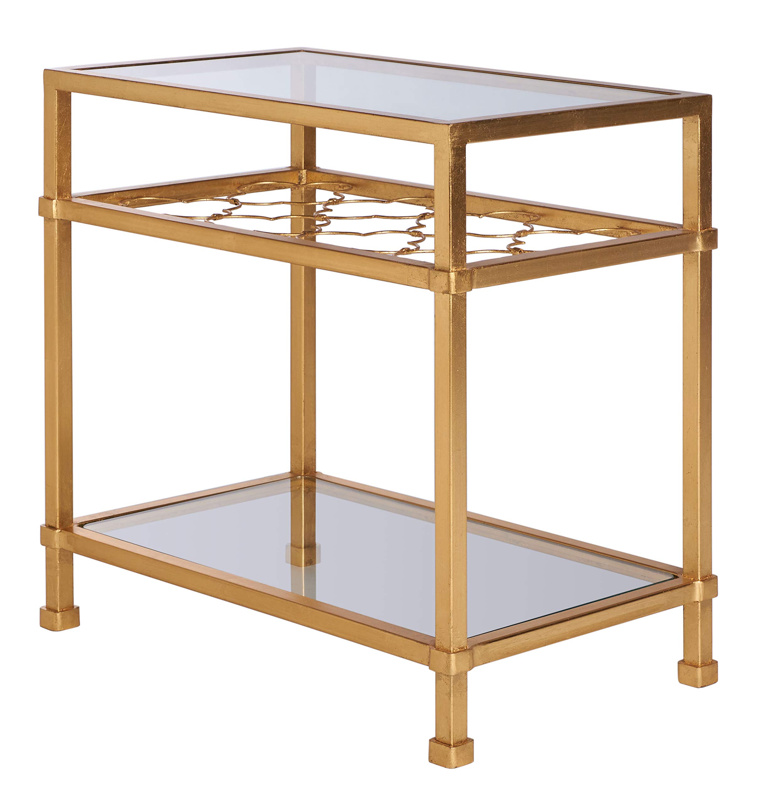 Safavieh American Homes Collection Hanzel Gold Leaf Glass Couture Side Table - Elegant Living Room Accent Table for Home Decor & Luxury Interior Design