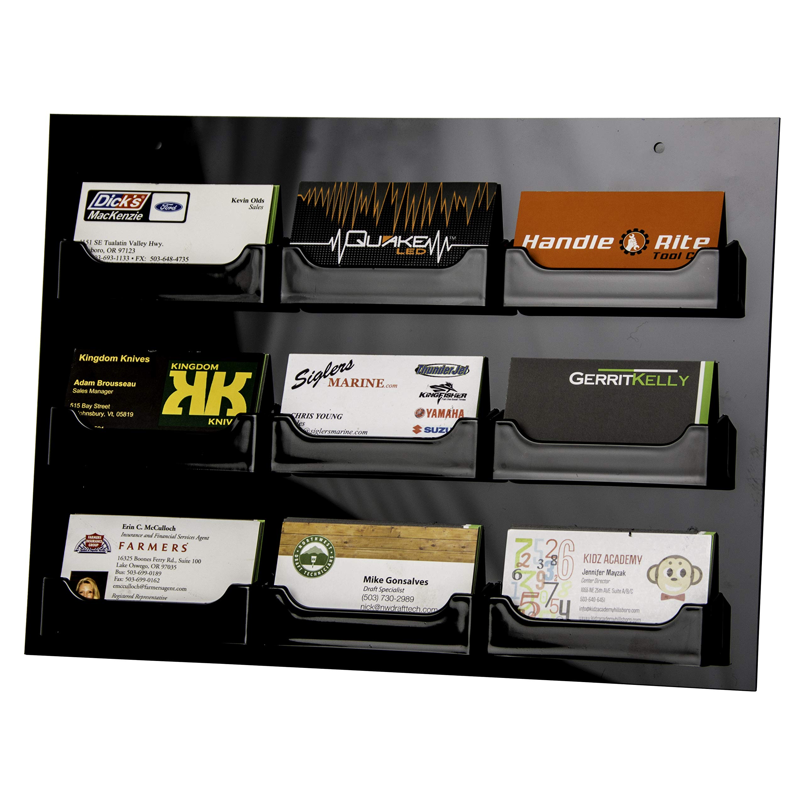 Black Acrylic Wall Mount Business Card Holder with 9 Pockets (3.5x2 Inches) - Clear Plastic Countertop Organizer & Multi Display Stand for Office, Retail, or Reception Desk - Single Pack or 12 Pack Option