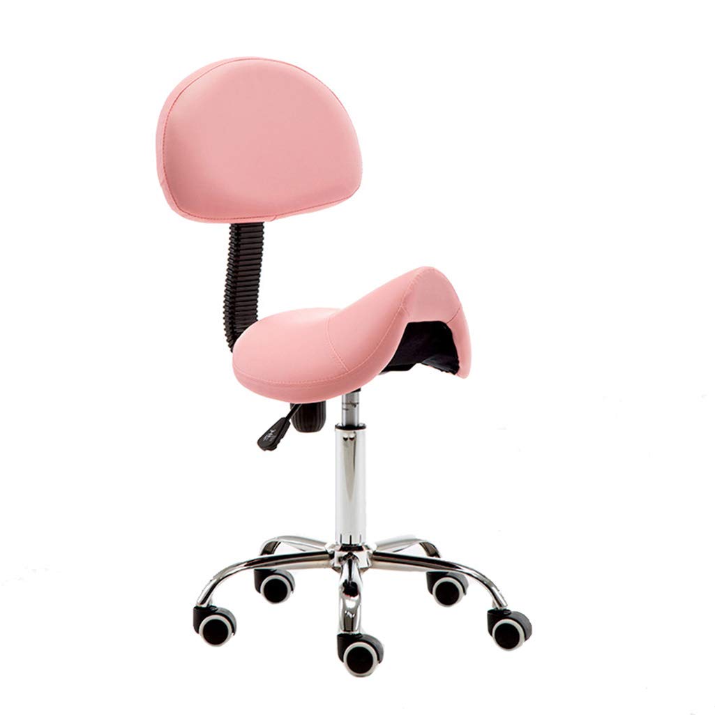 Adjustable Swivel Salon Stool - Ergonomic Saddle Stool with Backrest for Massage, Tattoo, Spa & Office - Pink Comfort Chair for Professionals & Home Use