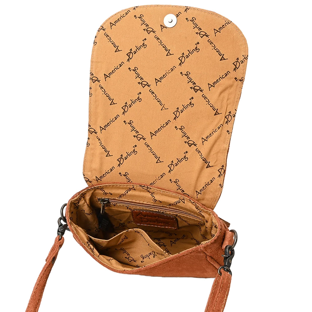 American Darling Chocolate Roughout Boot Stitch Leather Crossbody Bag - Stylish & Durable Leather Purse for Women, Perfect for Daily Use, Shopping & Travel Accessories