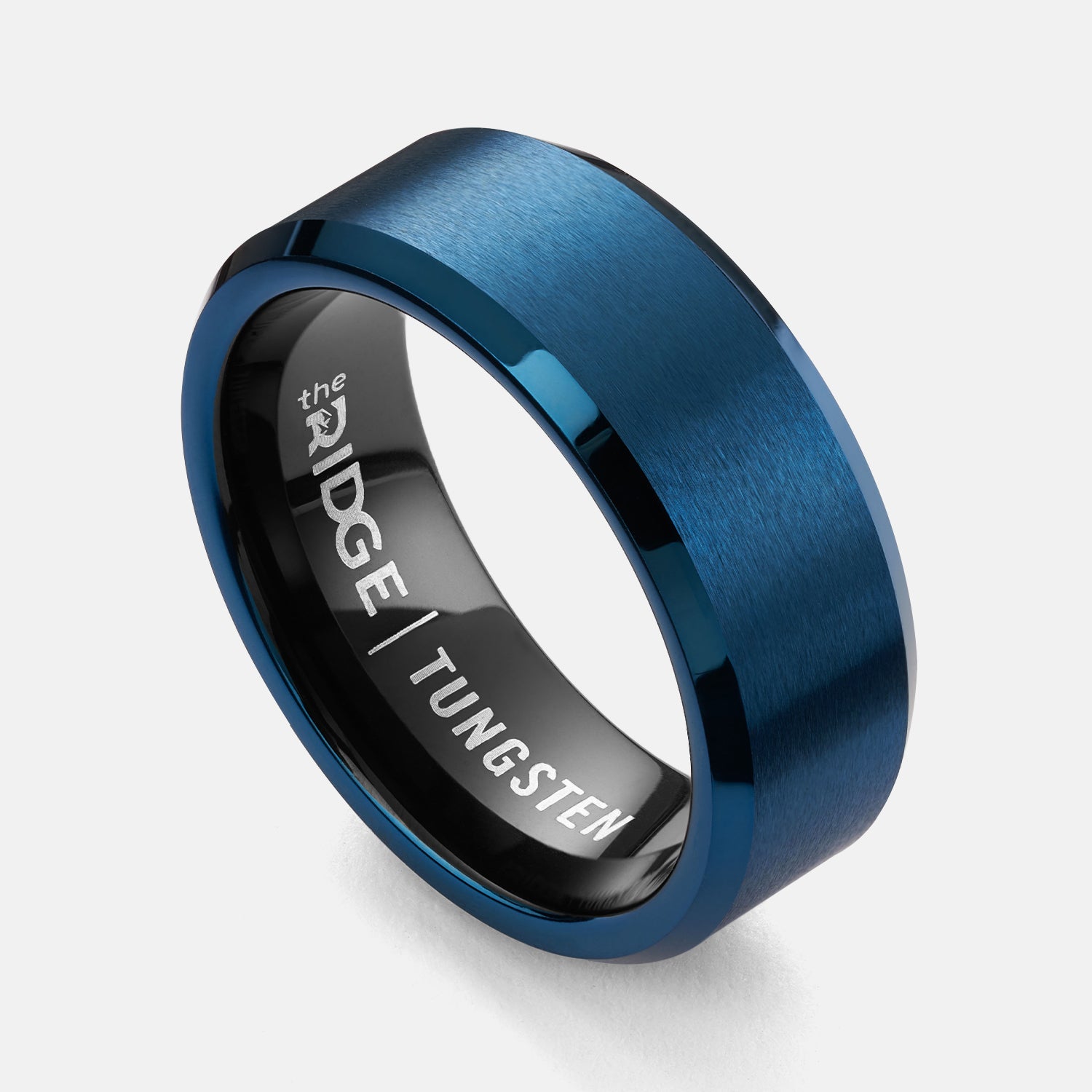 Ridge 8mm Beveled Wedding Ring Set in Alpine Navy - Durable Tungsten Carbide Band for Men & Women - Perfect for Engagement, Anniversary & Everyday Wear