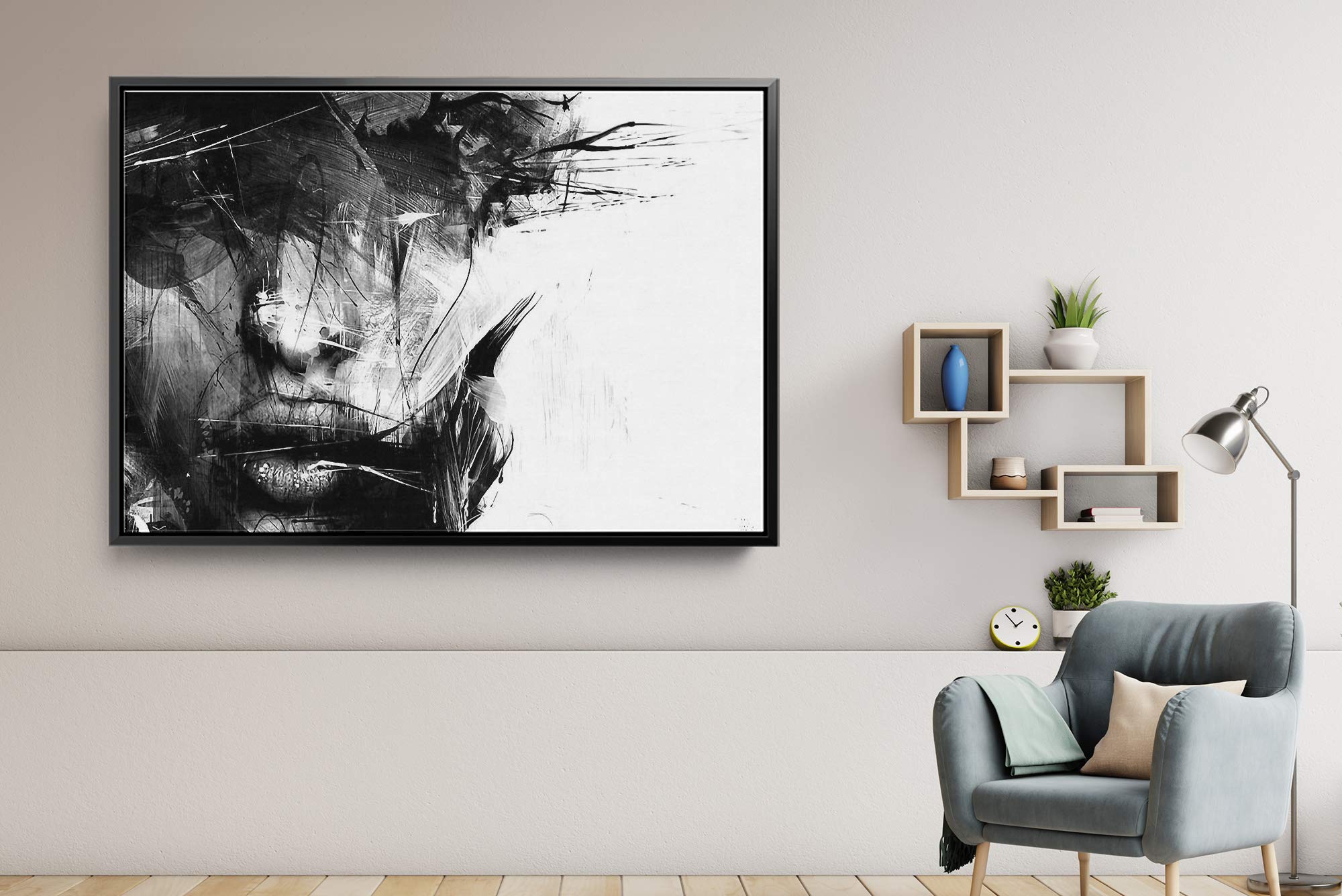 Abstract Black and White Female Face Canvas Wall Art - Framed Modern Painting for Living Room, Bedroom & Office Decor (36x24 Inch Gallery Wrapped)