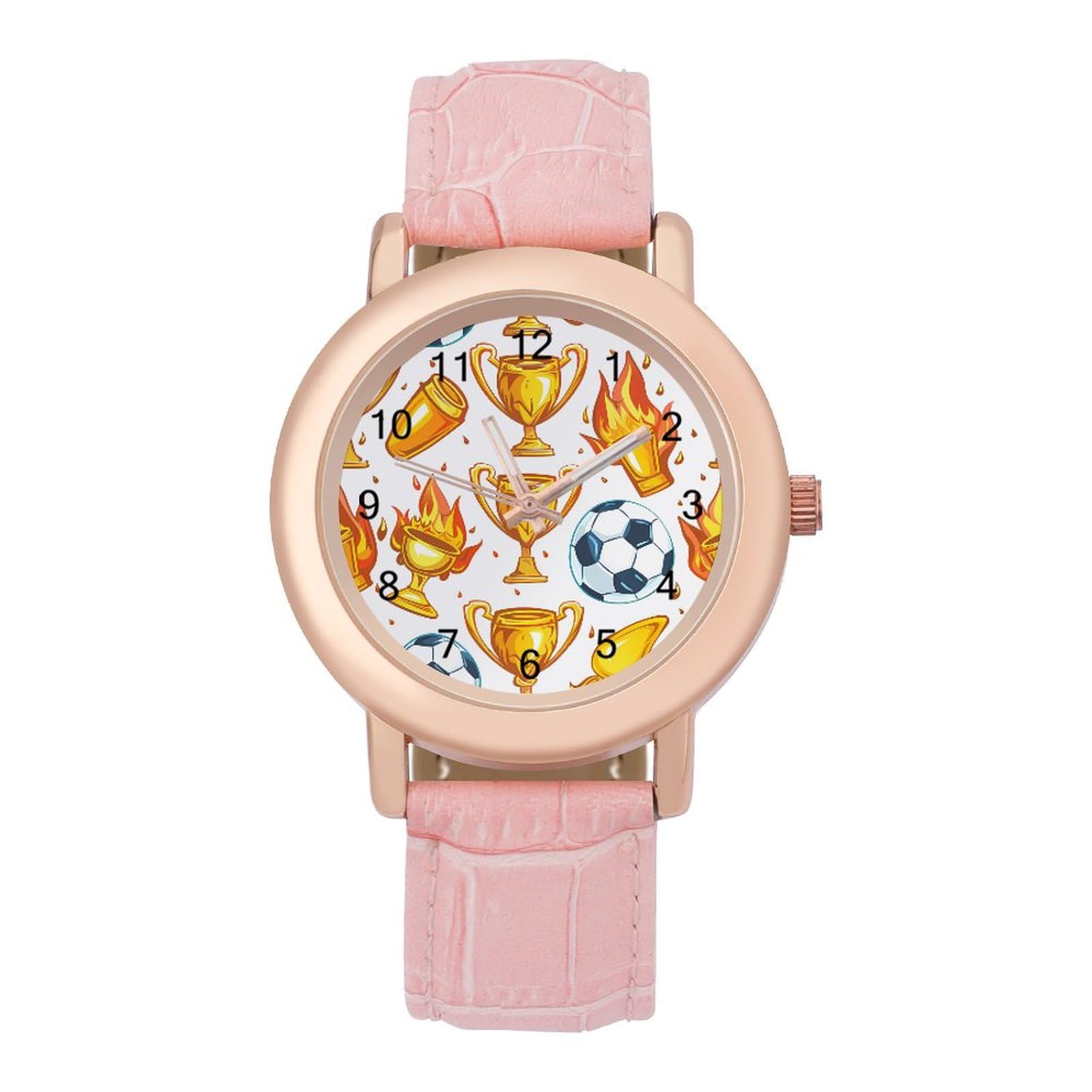Scooer Football on Fire Women's Leather Strap Quartz Wristwatch - Classic Analog Watch with Bracelet for Women, Perfect for Travel, Work, and Everyday Wear
