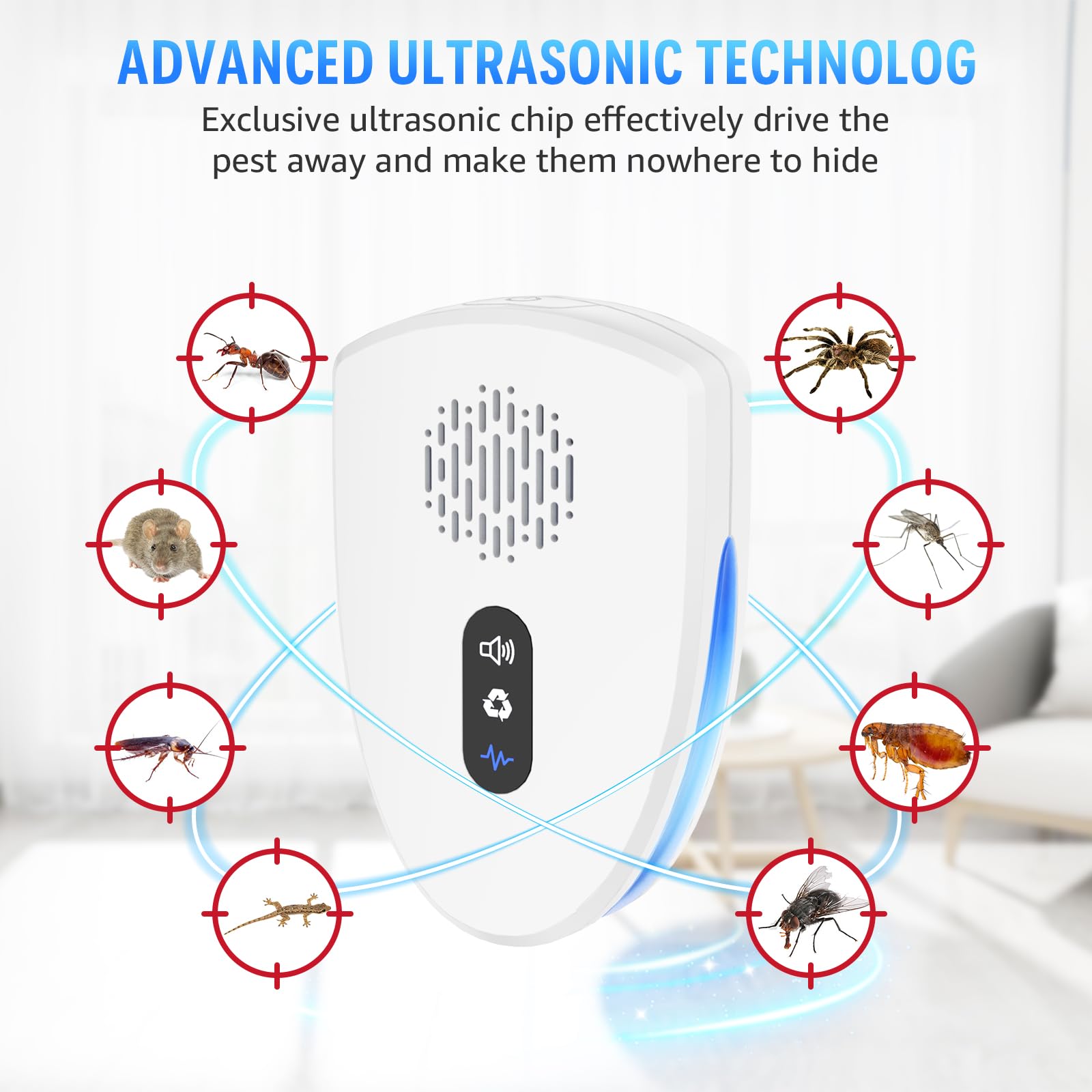 Ultrasonic Pest Repeller Plug In - 6 Pack for Indoor Pest Control | Repels Mice, Spiders, Roaches & Rodents | Safe for Home, Kitchen, Garage & Warehouse | Eco-Friendly Electronic Bug Deterrent