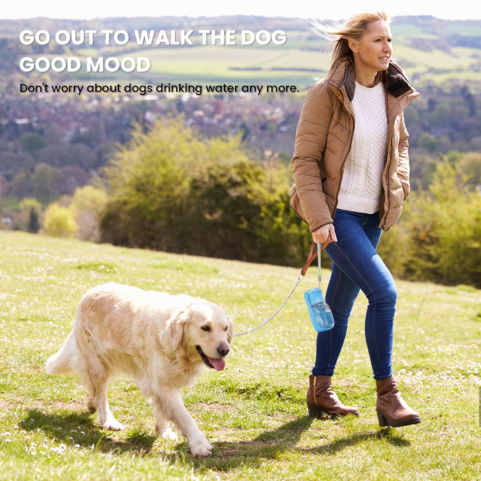 Foldable Dog Water Bottle - Portable Pet Water Dispenser for Dogs & Cats | Leak Proof Travel Water Bottle with Food Grade Plastic | Perfect for Outdoor Walking, Hiking, Camping & Travel (Sky Blue)