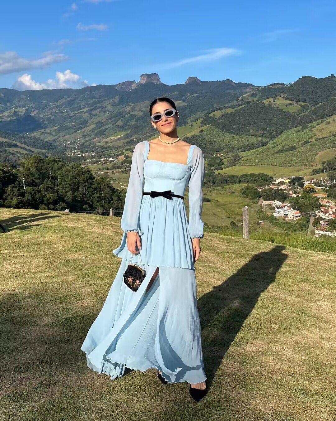 Elegant Long Sleeve Blue Chiffon A-Line Prom Dress J2911 - Perfect for Homecoming, Formal Dances & Evening Events