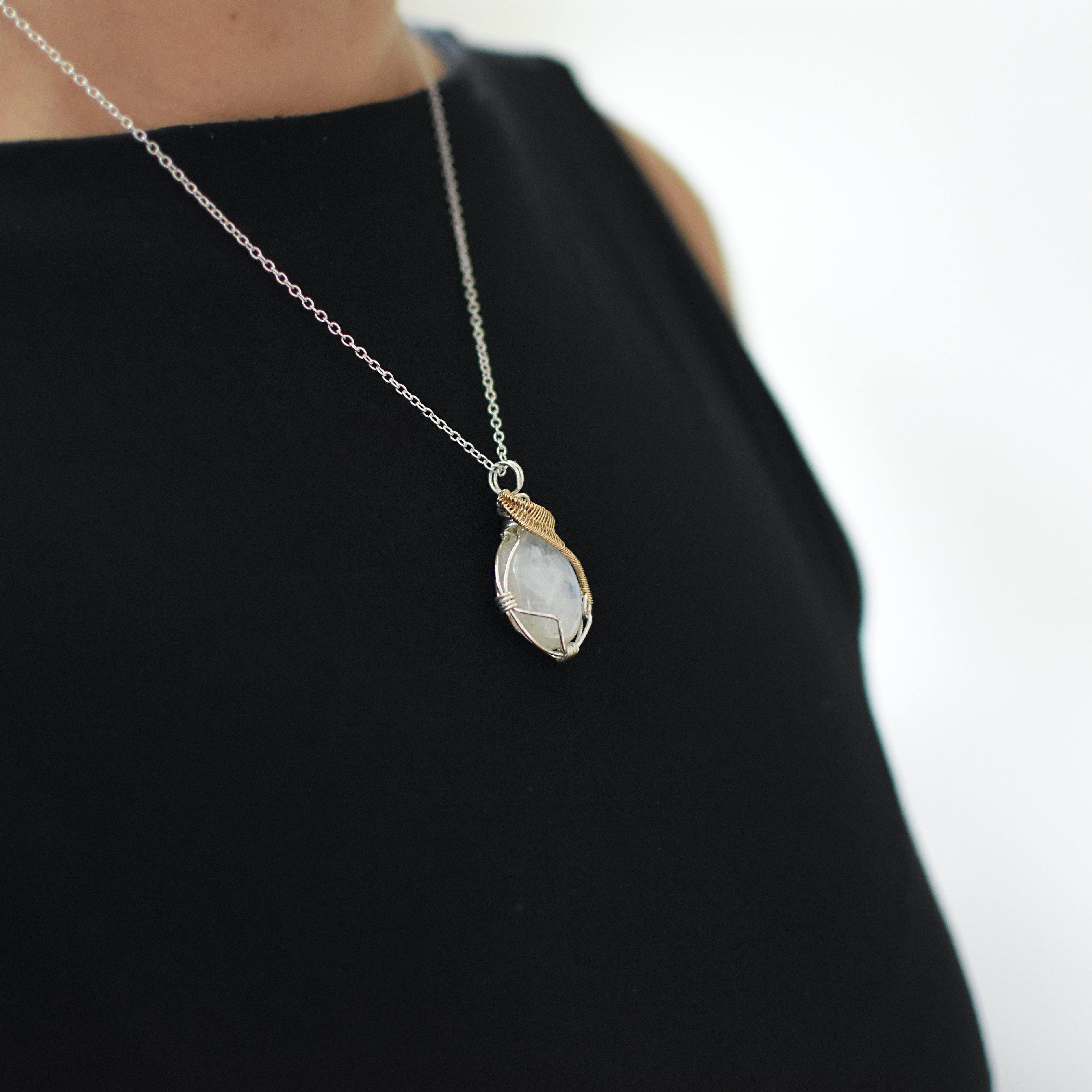 Rainbow Moonstone Necklace - 14K Gold Filled & Sterling Silver Pendant Jewelry for Women - Perfect for Weddings, Parties & Everyday Wear