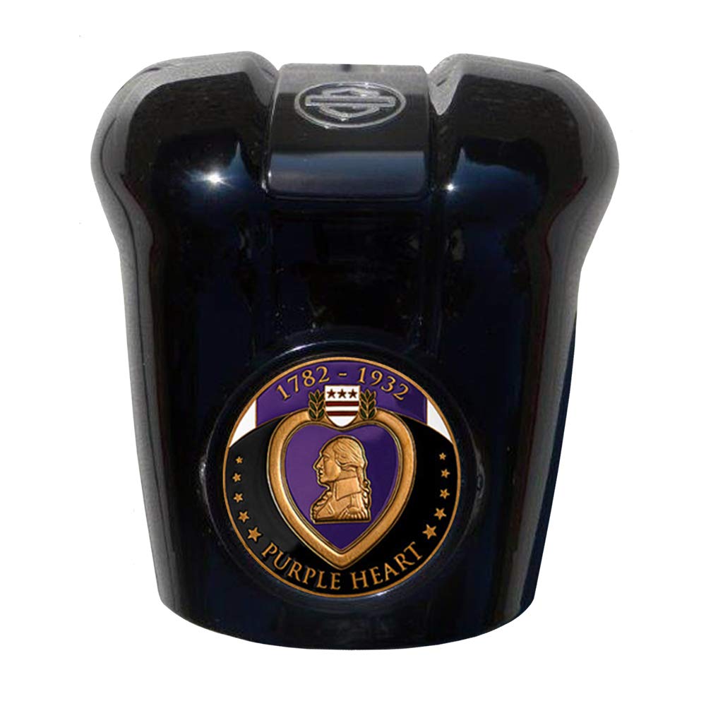 Harley Milwaukee Eight Black Waterfall Horn Cover with Purple Heart Medal Coin Mount Set - Perfect for Motorcycle Enthusiasts & Military Memorabilia Collectors
