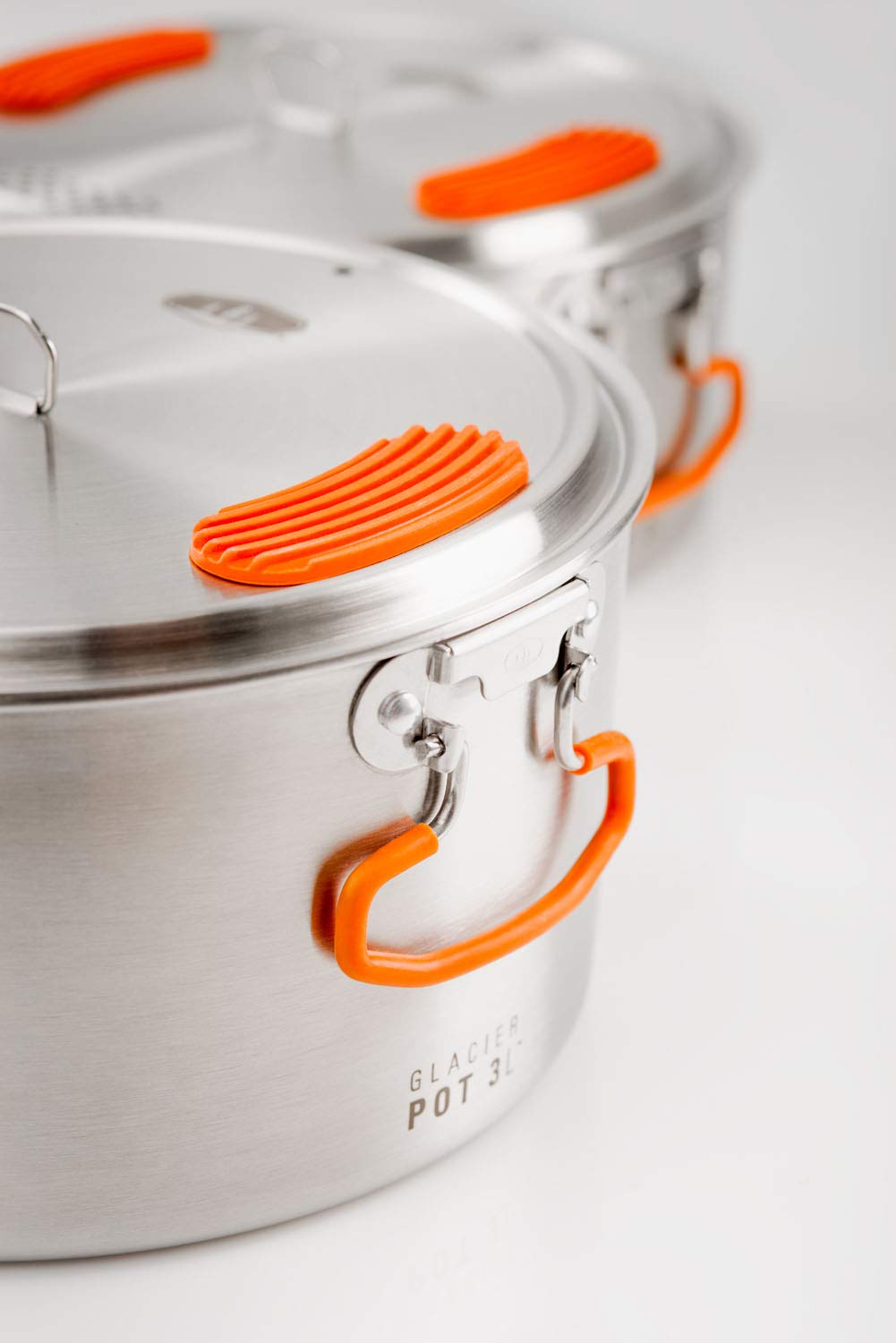 GSI Outdoors Glacier Stainless Steel Camping Cookset - Large 3-Piece Pot & Pan Set for Backpacking, Hiking, RV Trips - Compact & Durable Outdoor Cooking Gear for Campers