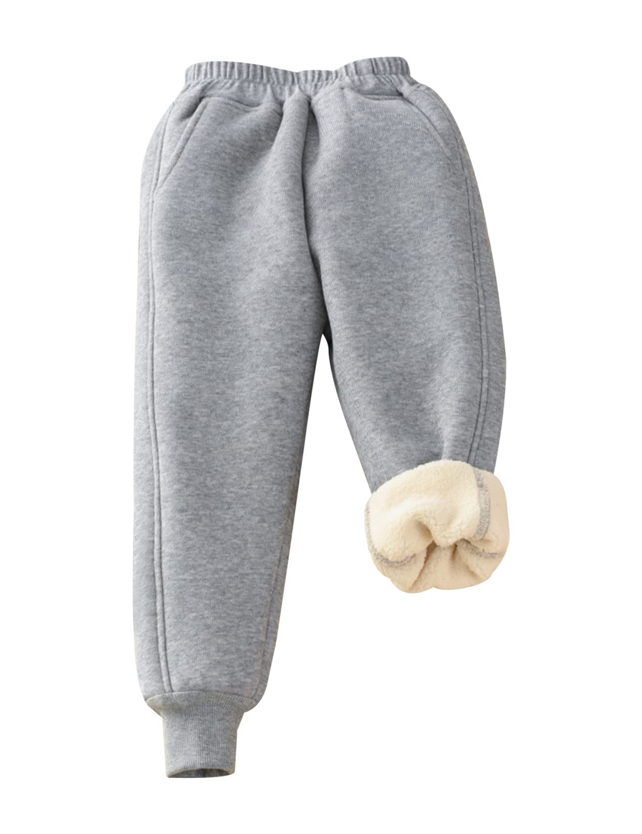 Gihuo Unisex Boys Girls Winter Warm Sherpa Lined Sweatpants Joggers - Cozy Fleece-Lined Pants for Cold Weather, Outdoor Activities & Lounge Wear