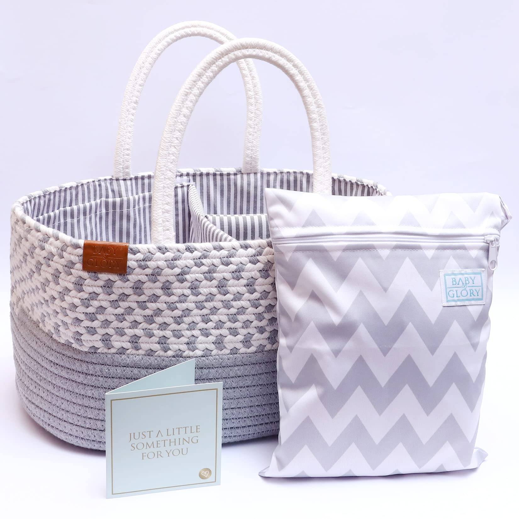 Baby Diaper Caddy Organizer - Portable Unisex Diaper Bag with Wet Dry Bag, Greeting Card & Ribbon - Perfect for Nursery, Baby Shower Gift & On-the-Go Parents