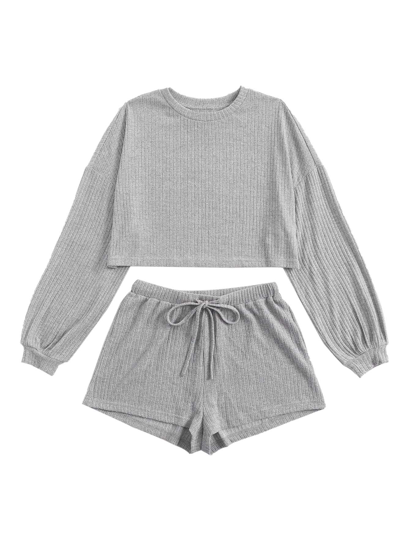 Verdusa Women's Rib Knit Long Sleeve Pajama Set - Soft 2-Piece Lounge Sleepwear for Cozy Nights & Relaxing at Home