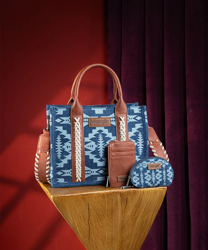 Wrangler Aztec Print Tote Bag Set - Stylish & Durable Cotton Tote Bags for Women - Perfect for Shopping, Beach, Travel & Everyday Use